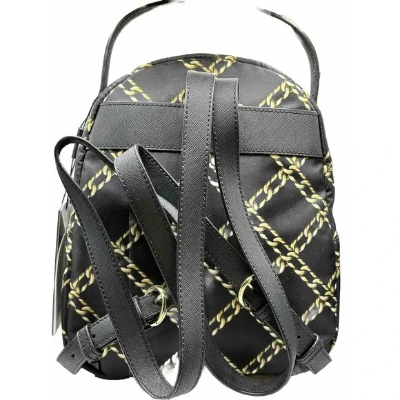 Karl Lagerfeld Paris Amour Mini Backpack Nylon Black Gold Chain Pattern NWT - Picture 2 of 5